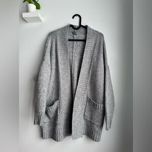 Aerie Wool Blend Cozy Oversized Gray Knit Open Cardigan